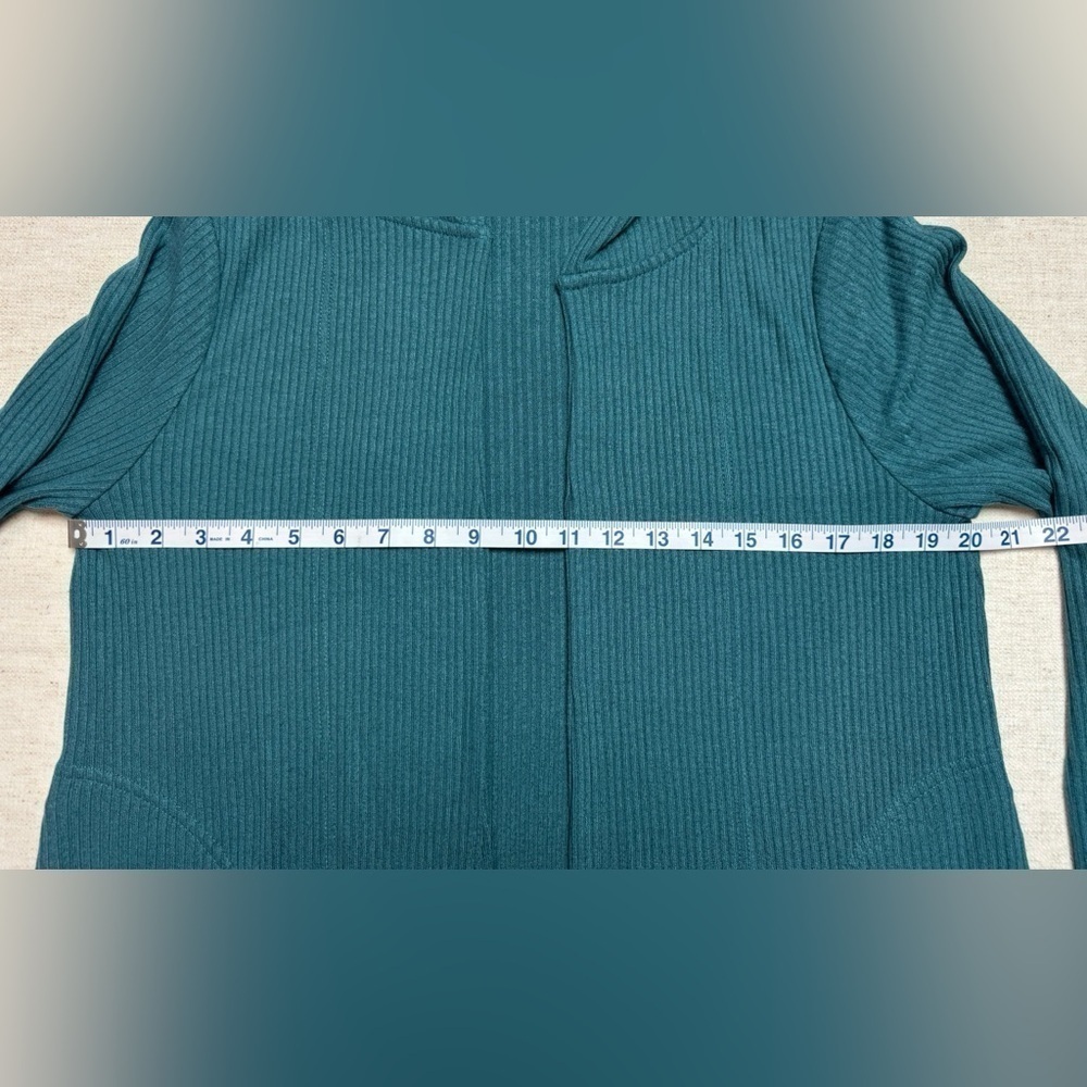 Athleta Harmony Pose Wrap Teal Cardigan Hooded Size Small Ribbed Yoga Athleisure - Picture 7 of 7